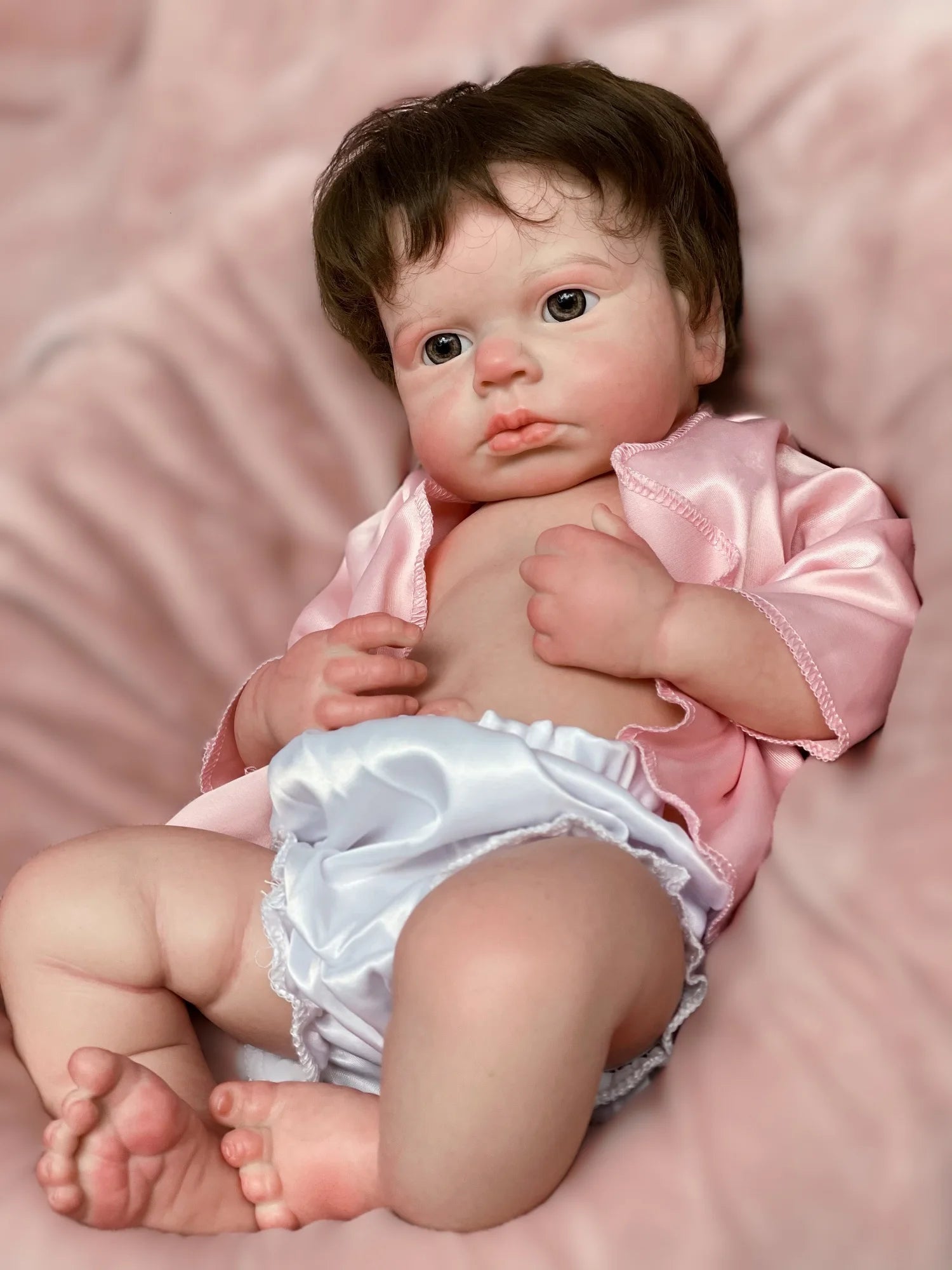 45cm Solid Silicone LouLou Bebe Reborn Girl With Rooted Hair 3D Painted Skin Handmade Lifelike Newborn Baby Doll lifelikesiliconereborns.com