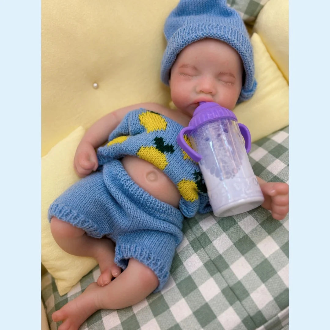 13Inch Close Eyes & Open Mouth Levi Full Body Silicone Bebe Reborn Boy Doll With Painted Bald Lifelike Realistic Newborn Doll lifelikesiliconereborns.com