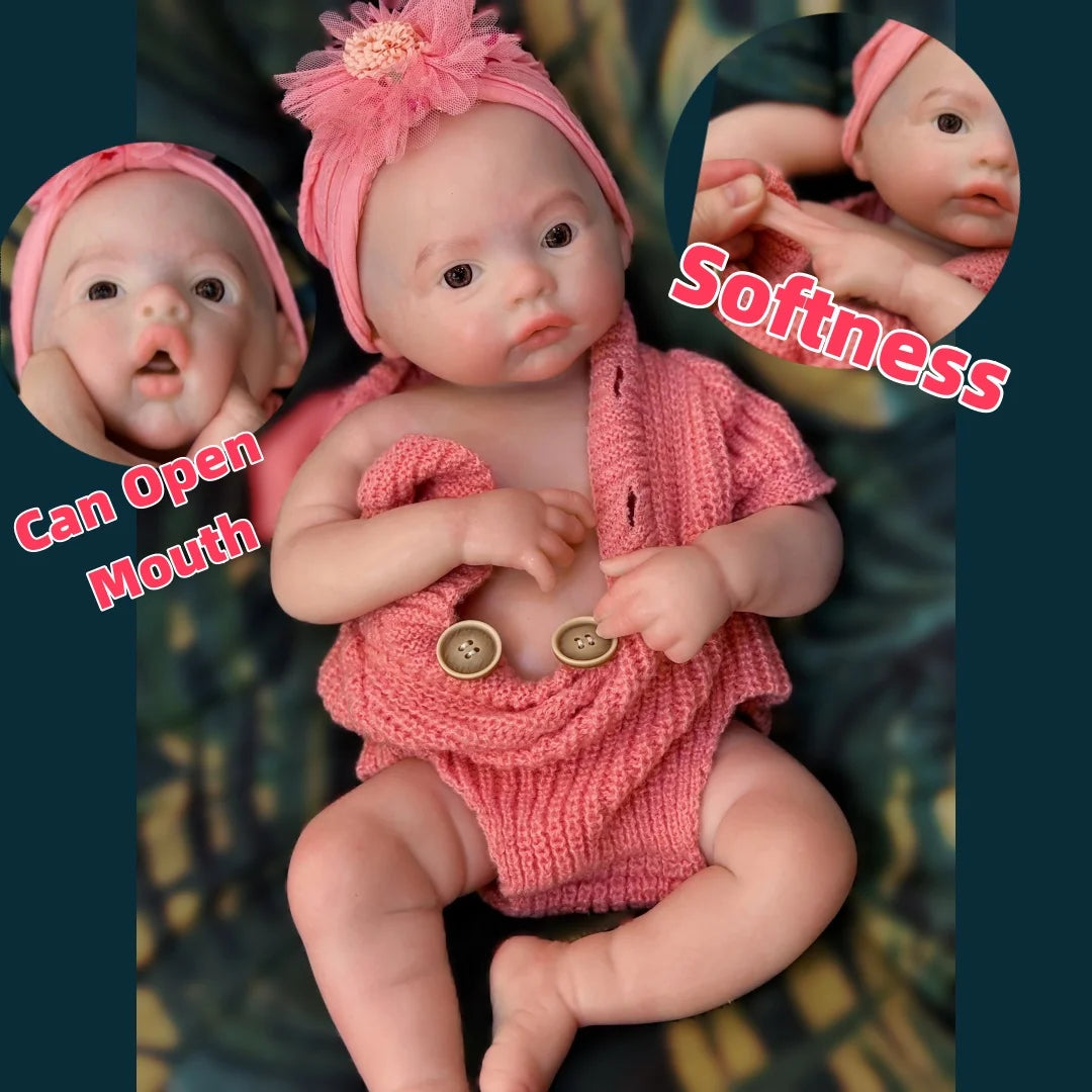 45cm Meadow Can Open Mouth  Solid bebe reborn de silicona Girl Doll With 3D Painted Skin Lifelike Real Reborn Baby Doll lifelikesiliconereborns.com