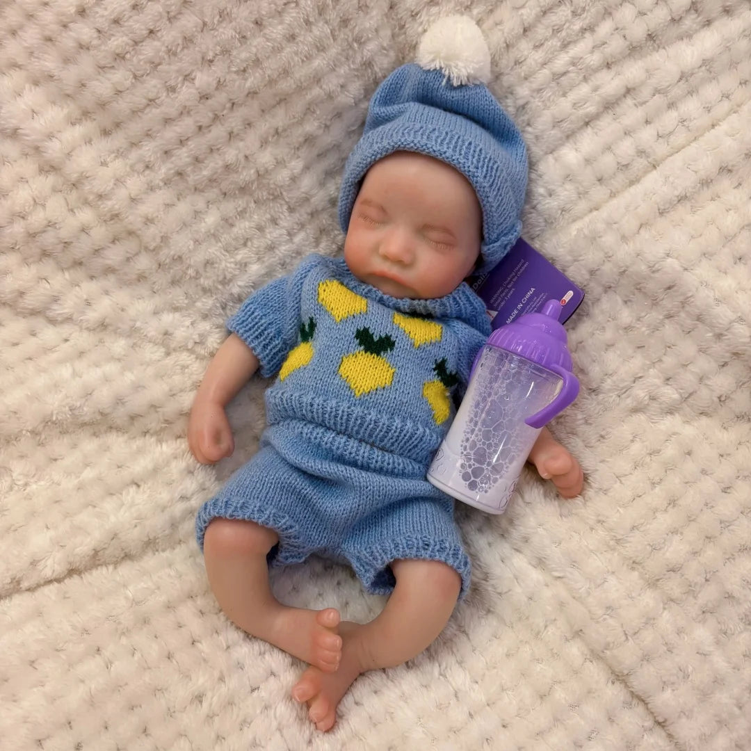 13Inch Close Eyes & Open Mouth Levi Full Body Silicone Bebe Reborn Boy Doll With Painted Bald Lifelike Realistic Newborn Doll lifelikesiliconereborns.com
