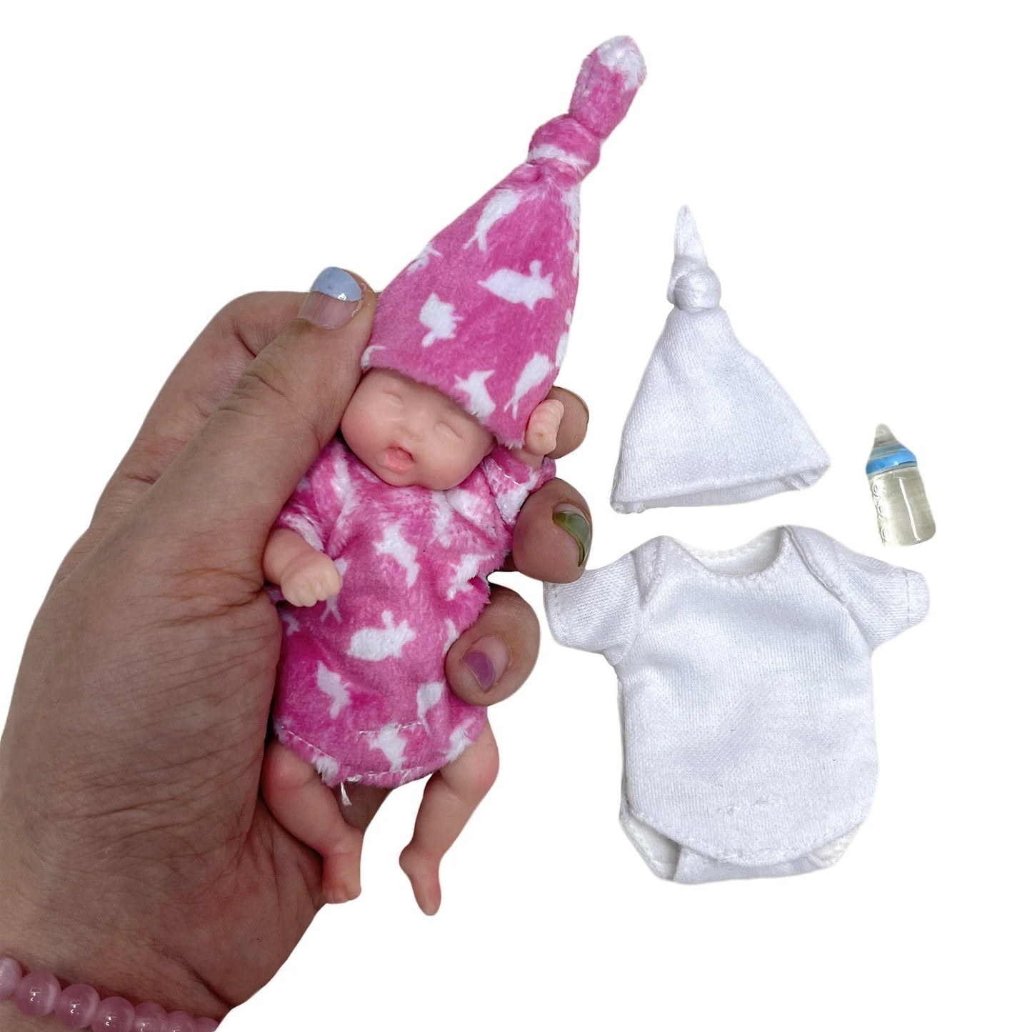 11CM Painted Mini Silicone Palm Girl With 2 Set of Outfits Cute Handmade Full Body Solid Reborn Baby Doll Toys реборн мальчик lifelikesiliconereborns.com