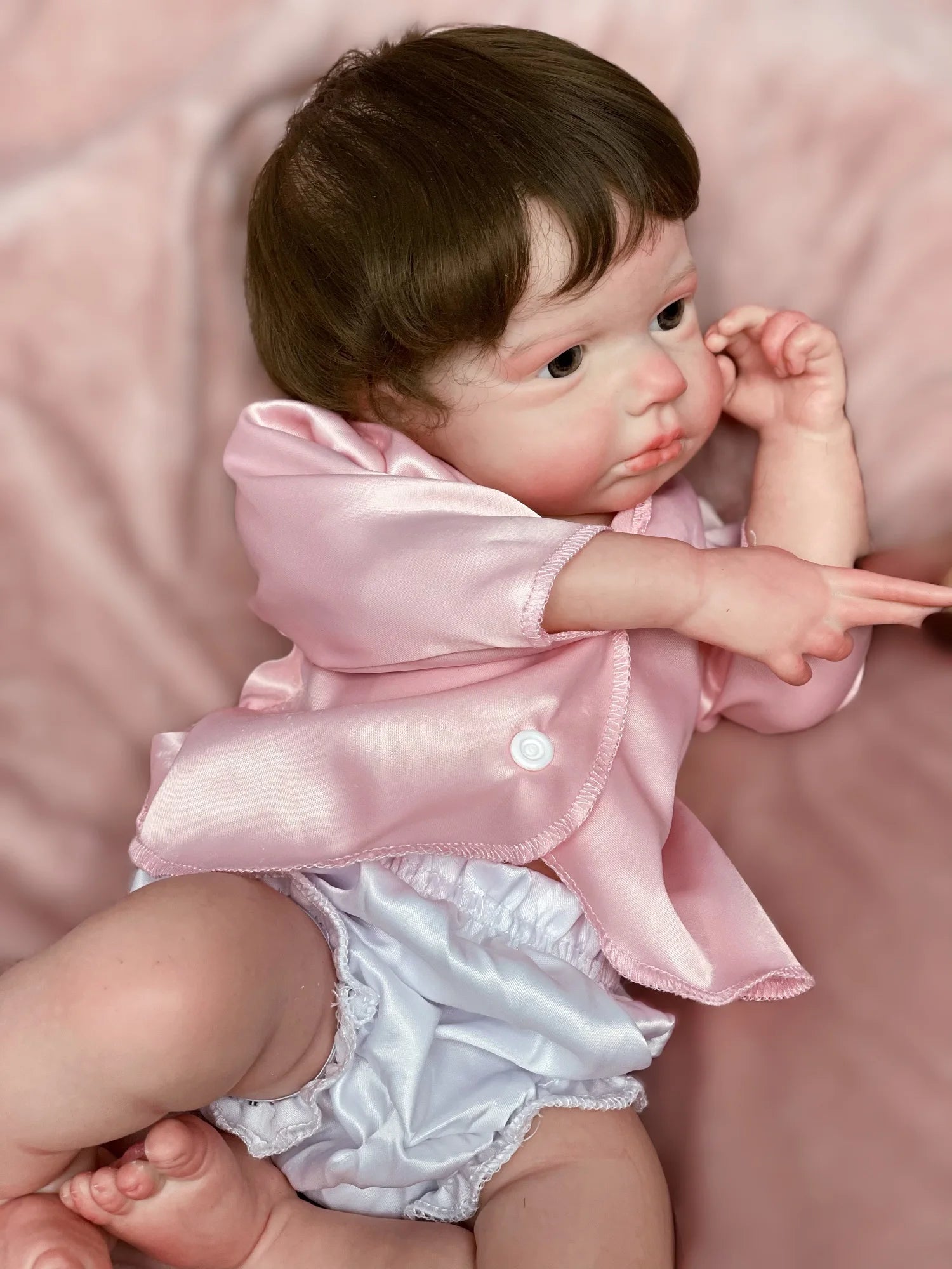 45cm Solid Silicone LouLou Bebe Reborn Girl With Rooted Hair 3D Painted Skin Handmade Lifelike Newborn Baby Doll lifelikesiliconereborns.com
