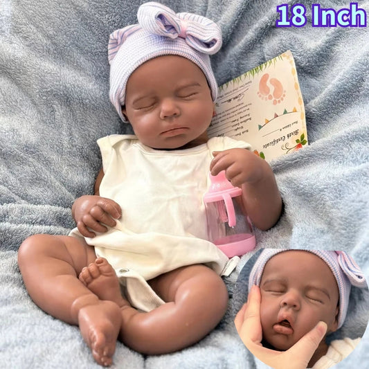 18 Inch Chocolate Skin Silicone Loulou Reborn Girl Baby Handmade Newborn Doll Lifelike Bebe Doll Handmade Lifelike Babies lifelikesiliconereborns.com