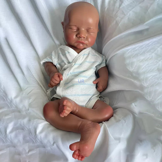 Washable 18" Full Body Soft Platinum Silicone Reborn Doll Flexible Black African American Newborn Baby Boy Painted Finished lifelikesiliconereborns.com