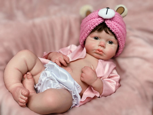 45cm Solid Silicone LouLou Bebe Reborn Girl With Rooted Hair 3D Painted Skin Handmade Lifelike Newborn Baby Doll lifelikesiliconereborns.com