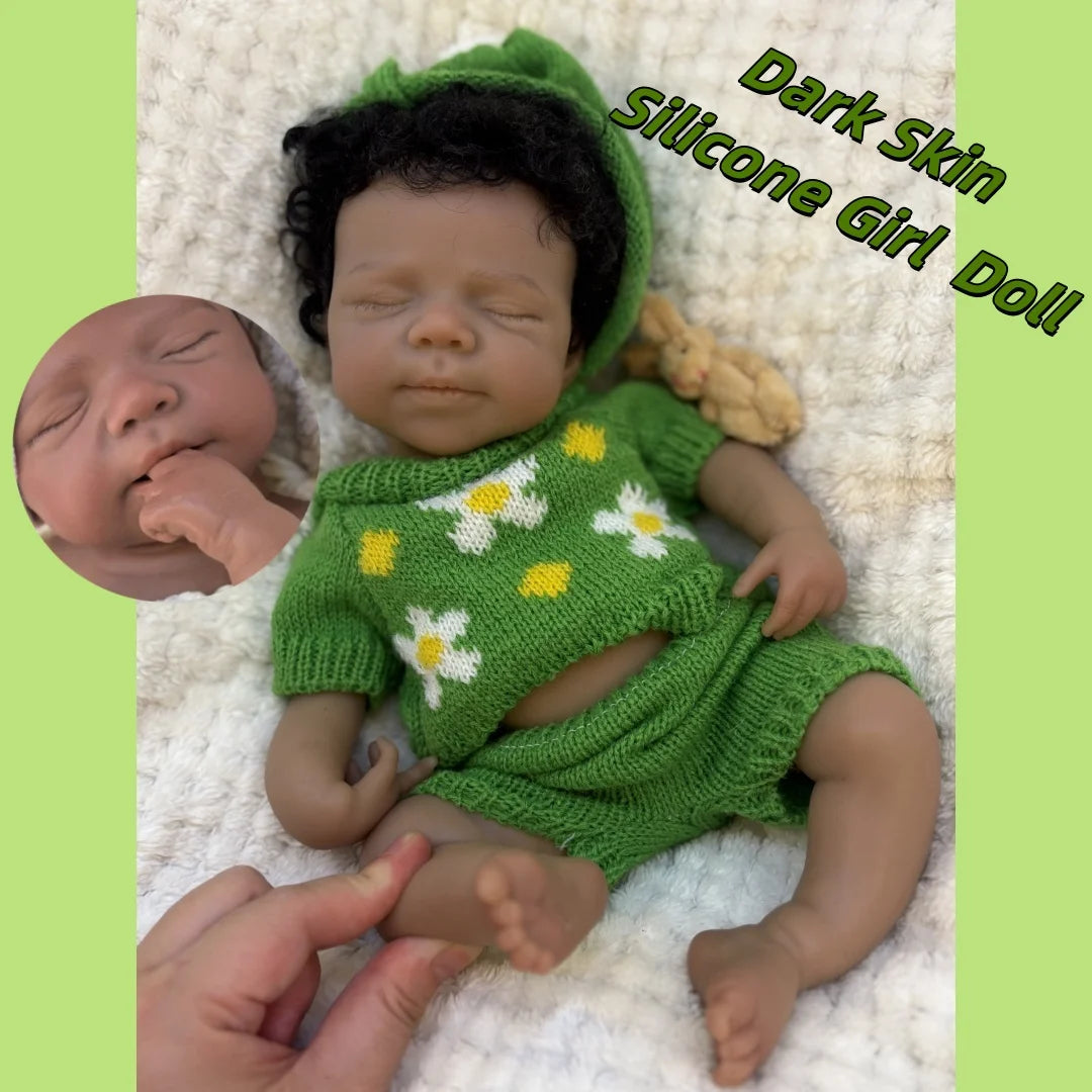 Can Open Mouth 26cm Dark Skin Pascale Full Body Silicone Bebe Reborn Girl With Rooted Hair Lifelike reales para niñas Doll lifelikesiliconereborns.com