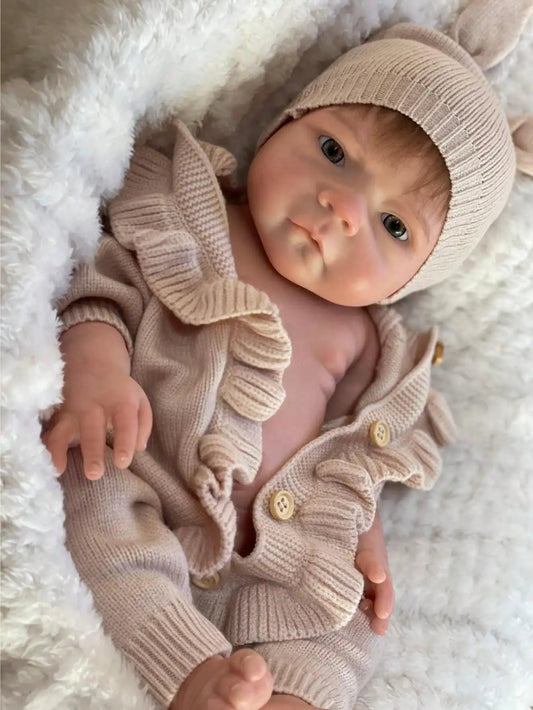 Saskia 18 Inch Solid Silicone Reborn Doll Handmade 3D Artist Painted Vivid Newborn Rooted Hair Girl With Rabbit Hat Collectible lifelikesiliconereborns.com