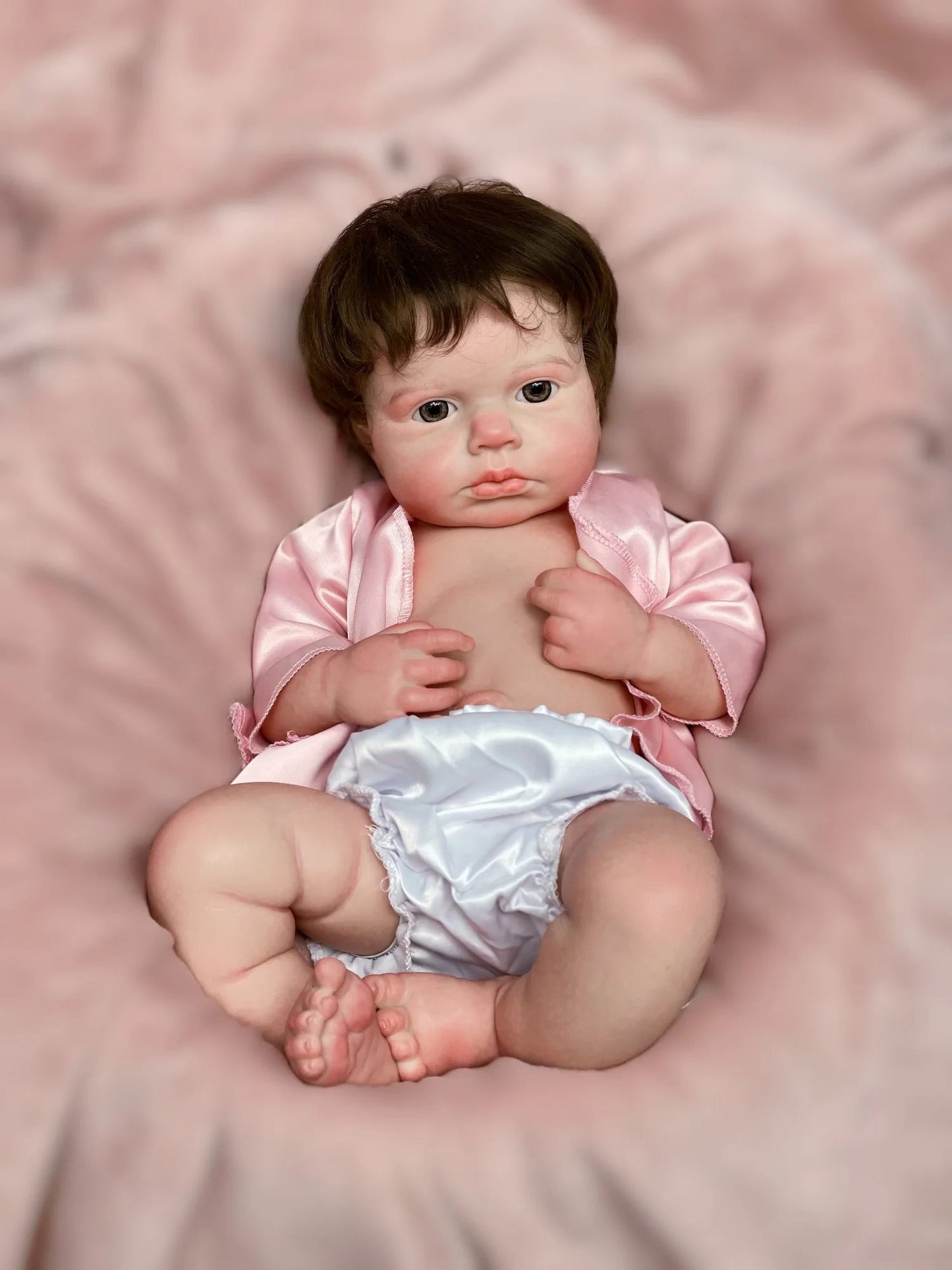 45cm Solid Silicone LouLou Bebe Reborn Girl With Rooted Hair 3D Painted Skin Handmade Lifelike Newborn Baby Doll lifelikesiliconereborns.com