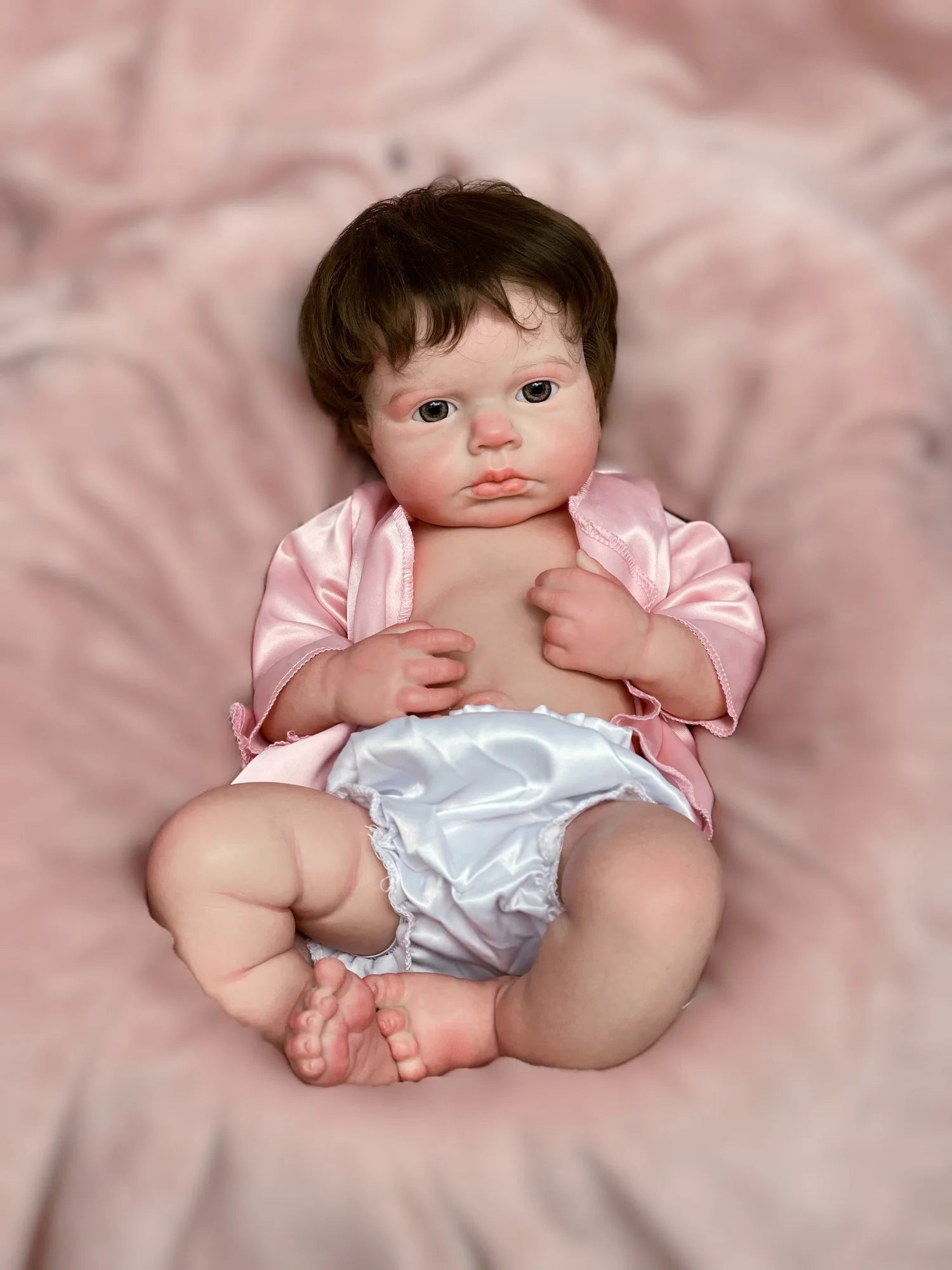 45cm Solid Silicone LouLou Bebe Reborn Girl With Rooted Hair 3D Painted Skin Handmade Lifelike Newborn Baby Doll lifelikesiliconereborns.com