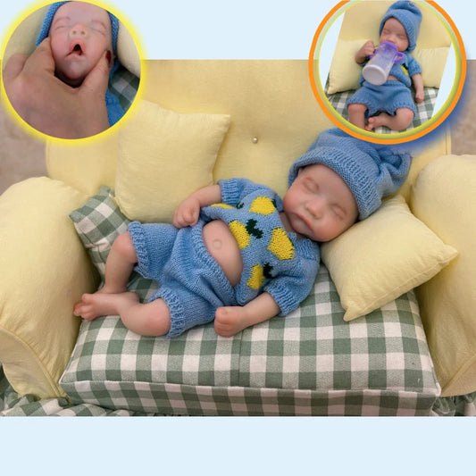 13Inch Close Eyes & Open Mouth Levi Full Body Silicone Bebe Reborn Boy Doll With Painted Bald Lifelike Realistic Newborn Doll lifelikesiliconereborns.com