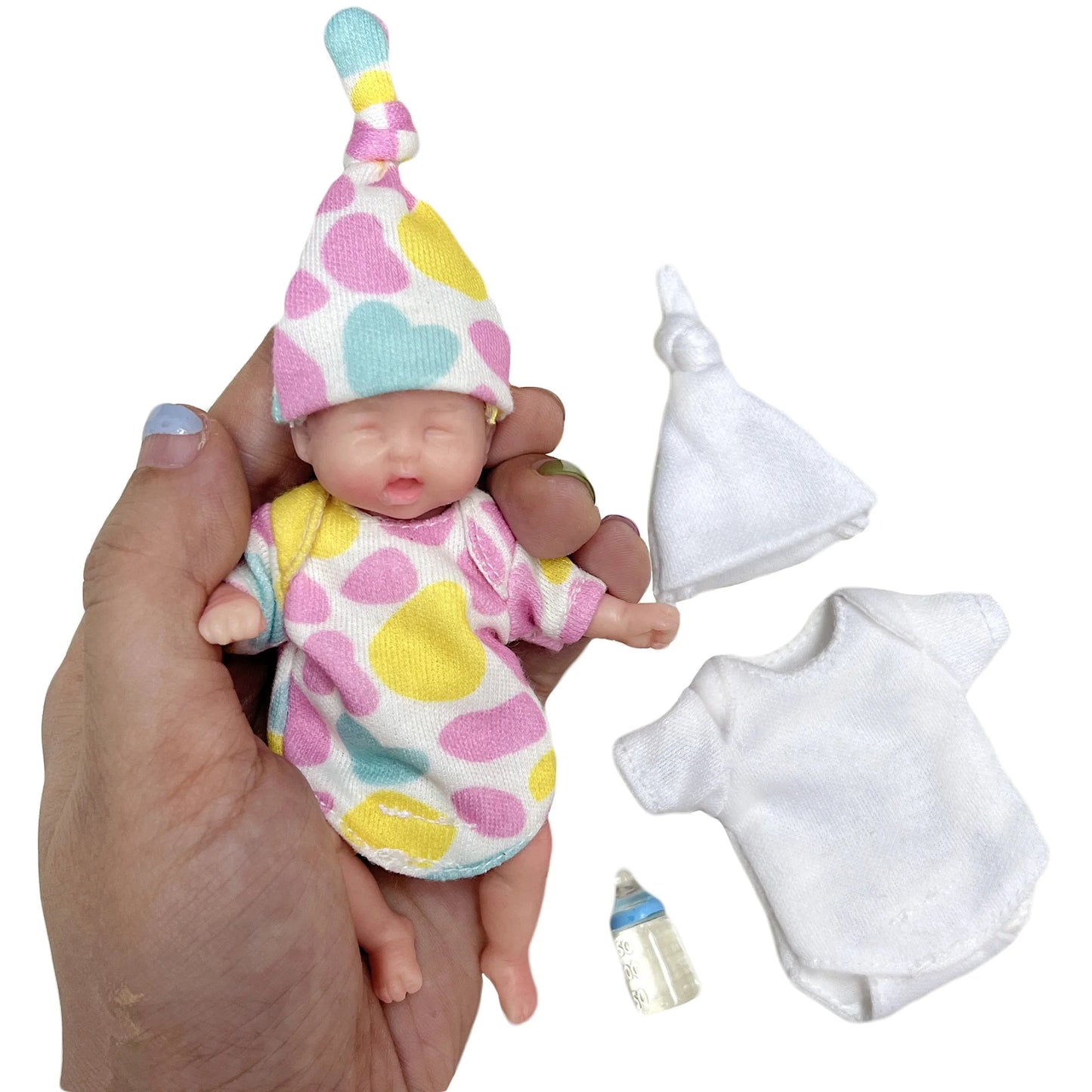 11CM Painted Mini Silicone Palm Girl With 2 Set of Outfits Cute Handmade Full Body Solid Reborn Baby Doll Toys реборн мальчик lifelikesiliconereborns.com