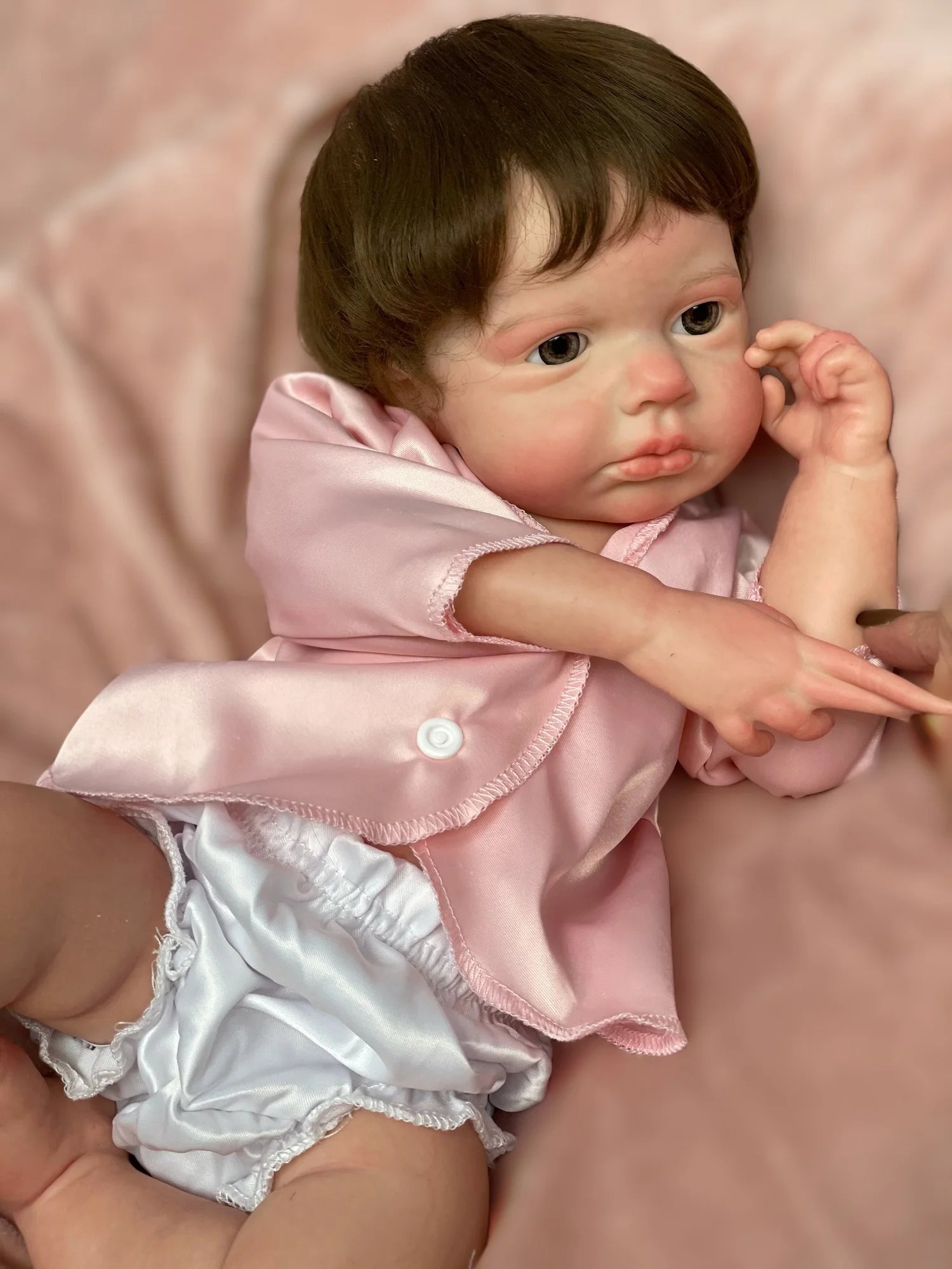 45cm Solid Silicone LouLou Bebe Reborn Girl With Rooted Hair 3D Painted Skin Handmade Lifelike Newborn Baby Doll lifelikesiliconereborns.com