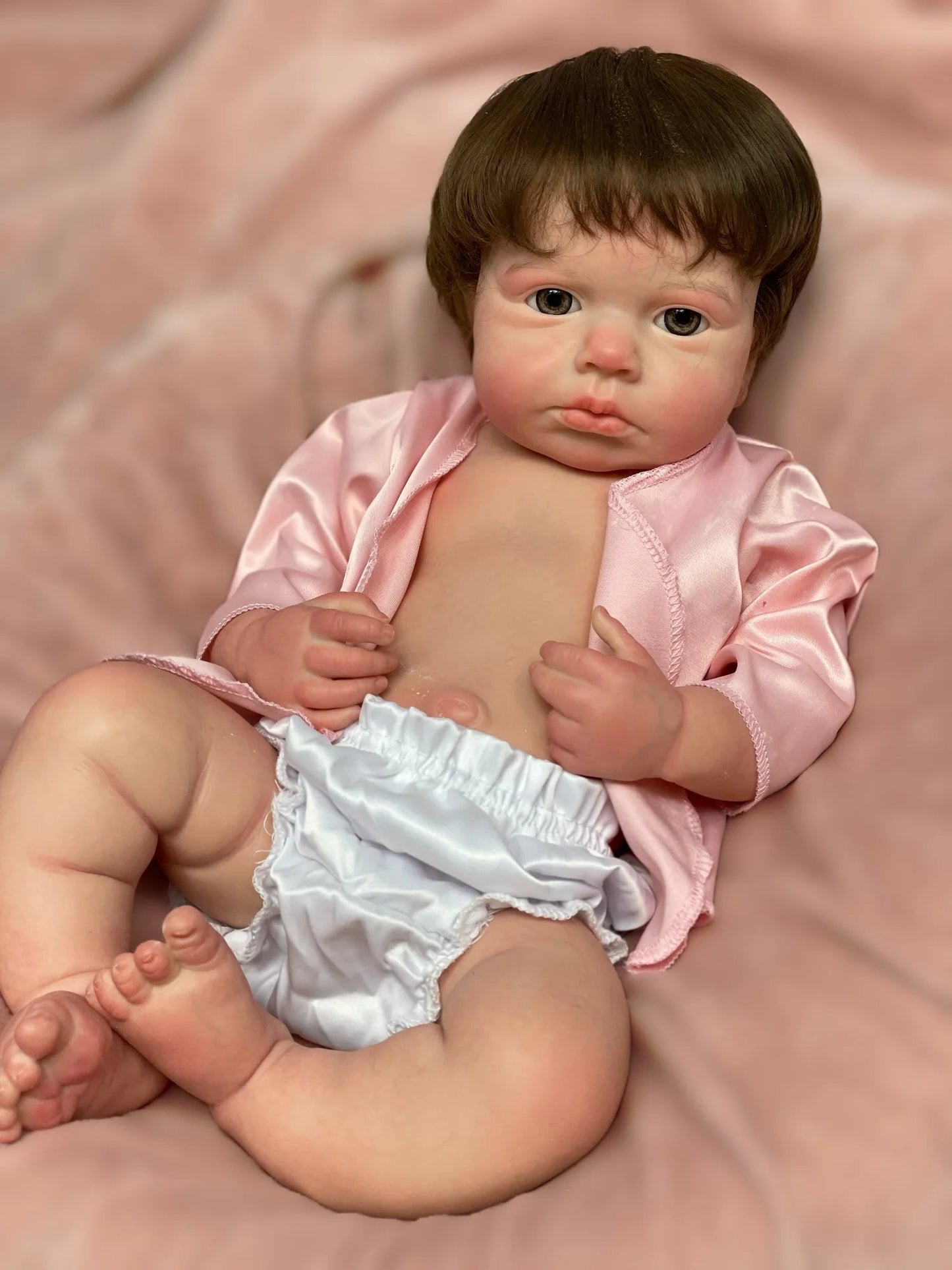 45cm Solid Silicone LouLou Bebe Reborn Girl With Rooted Hair 3D Painted Skin Handmade Lifelike Newborn Baby Doll lifelikesiliconereborns.com