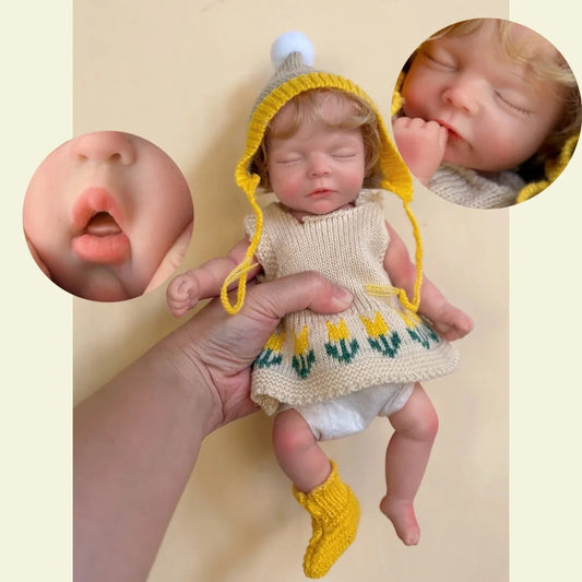 10Inch Can Open Mouth Full Body Silicone Reborn Girl Doll With Handmade Rooted Hair Lifelike Newborn Doll With Sweather Cloth lifelikesiliconereborns.com