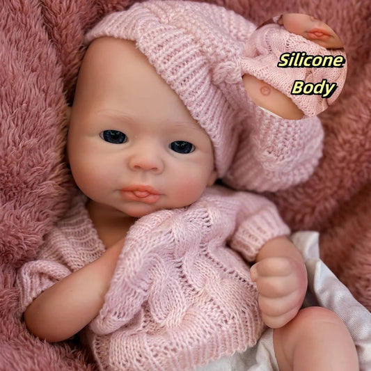 13Inch Can Washable Open Eyes Whold Body Solid Silicone Bebe Reborn Girl Lifelike Painted Newborn Baby Doll For Kids Gift lifelikesiliconereborns.com