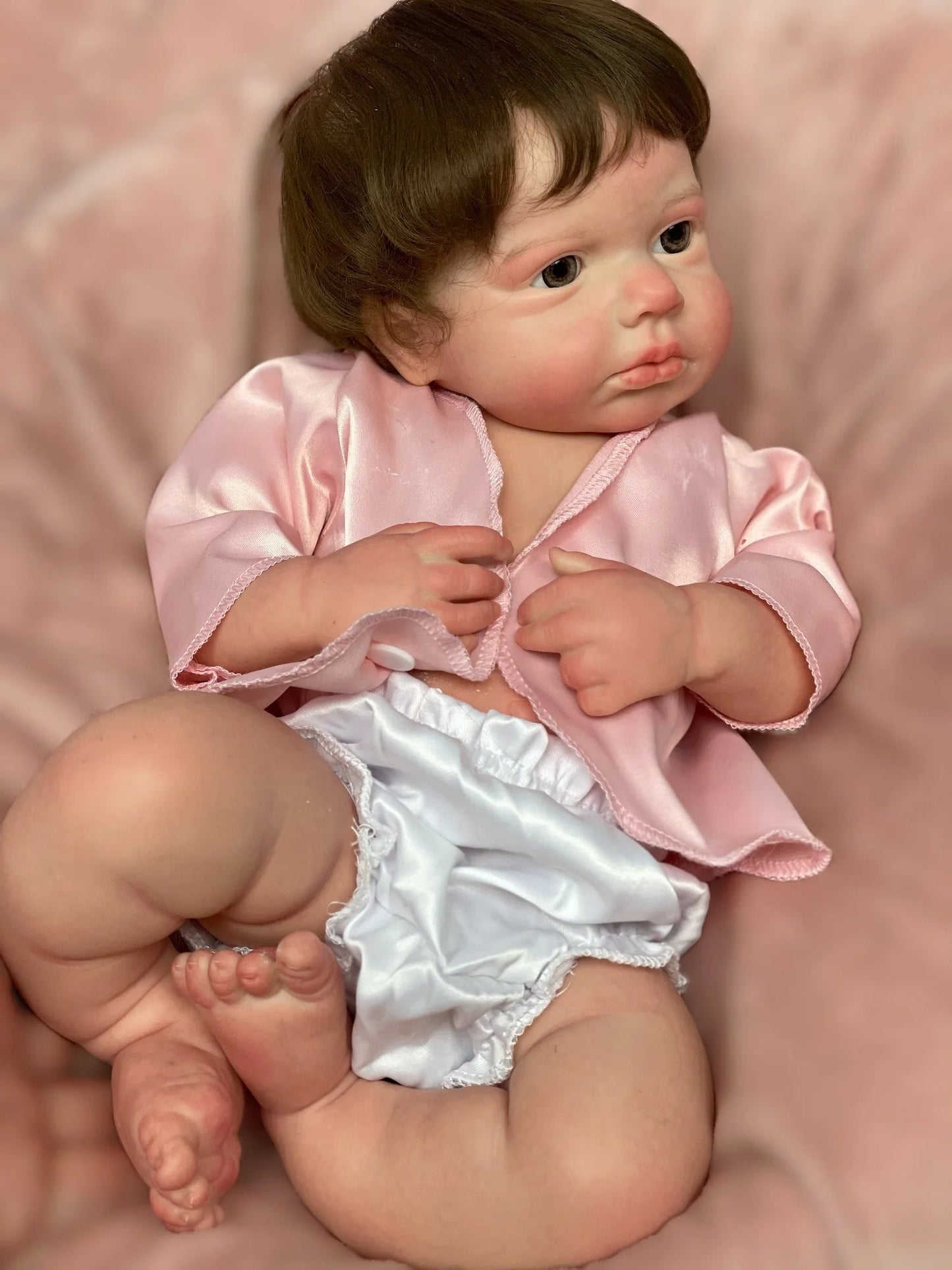 45cm Solid Silicone LouLou Bebe Reborn Girl With Rooted Hair 3D Painted Skin Handmade Lifelike Newborn Baby Doll lifelikesiliconereborns.com