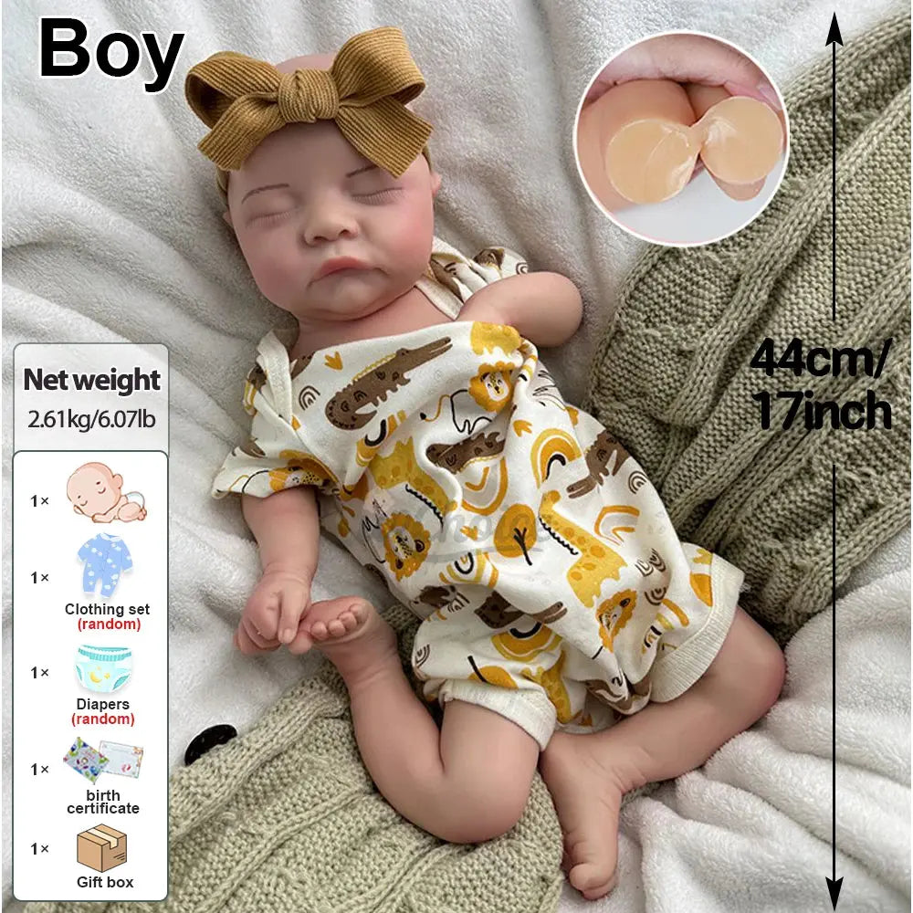 Waterproof Painted 17Inch Silicone Reborn Baby Boy Asleep Newborn Doll Realistic Details for Hobbyists Collector Kids Toy lifelikesiliconereborns.com