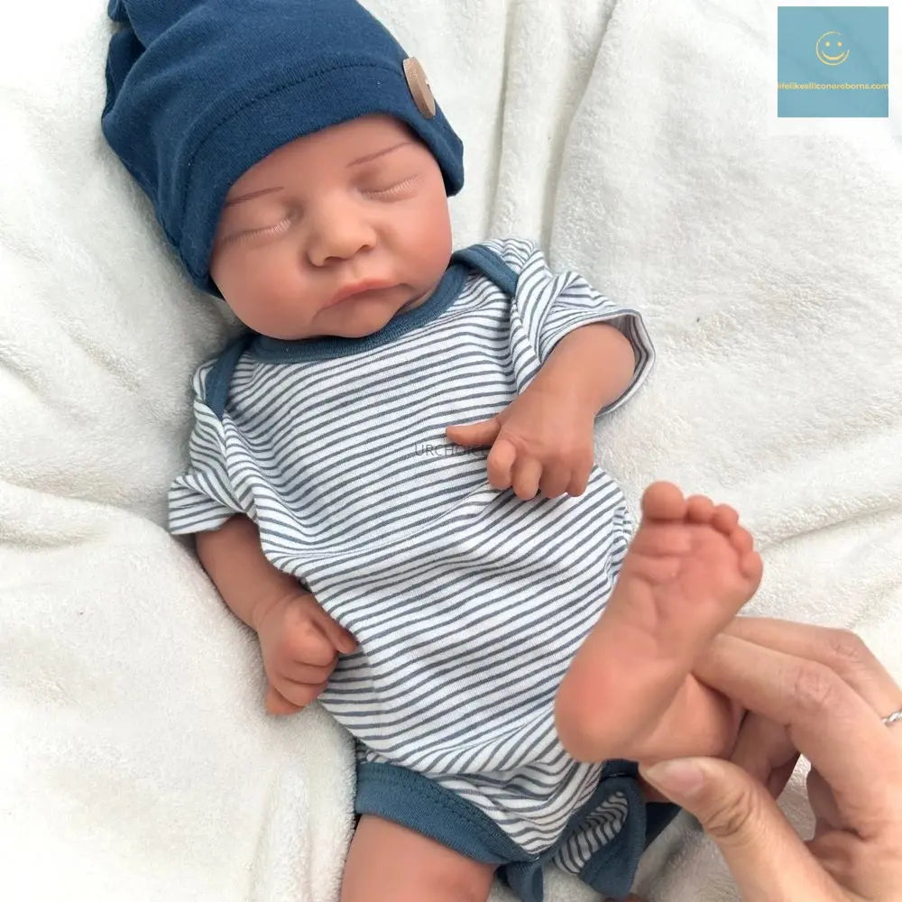 Waterproof Painted 17Inch Silicone Reborn Baby Boy Asleep Newborn Doll Realistic Details for Hobbyists Collector Kids Toy lifelikesiliconereborns.com