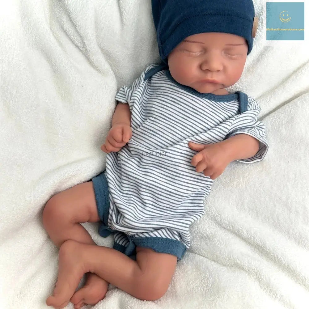 Waterproof Painted 17Inch Silicone Reborn Baby Boy Asleep Newborn Doll Realistic Details for Hobbyists Collector Kids Toy lifelikesiliconereborns.com